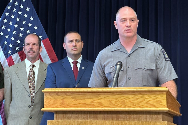 New York State Police Capt. Robert McConnell speaks at a news conference, Monday, July 21, 2025, in Latham, N.Y., about the arrest of a Canadian man who reported his 9-year-old daughter missing in upstate New York