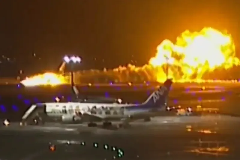 Japan Airlines plane on fire