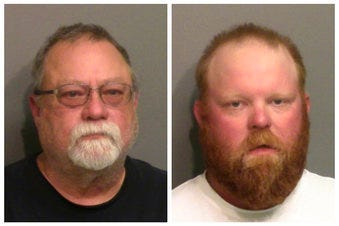 This Thursday, May 7, 2020, file photo combo of images provided by the Glynn County Detention Center in Georgia shows Gregory McMichael, left, and his son Travis McMichael. (Glynn County Detention Center via AP, File)