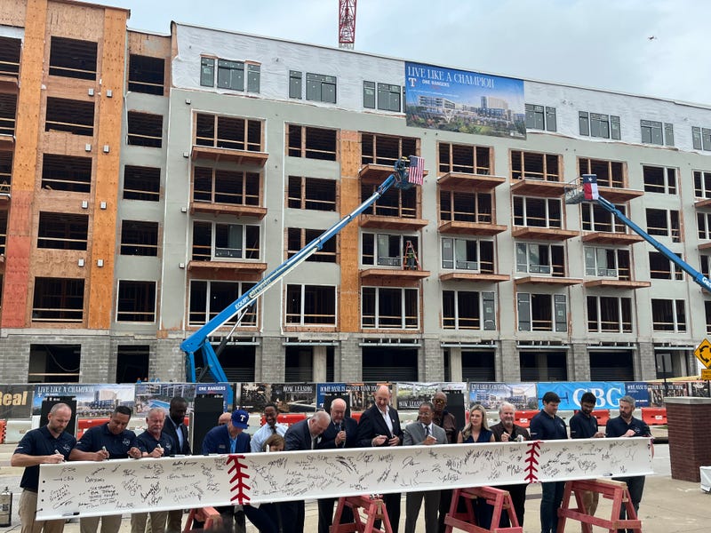 Apartment construction in Arlington's entertainment district on Monday, June 10, 2024.