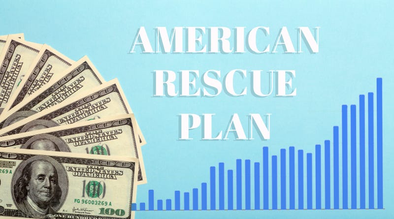USA dollars background. American rescue plan, USA relief program, stimulus check and Act of 2021 concept