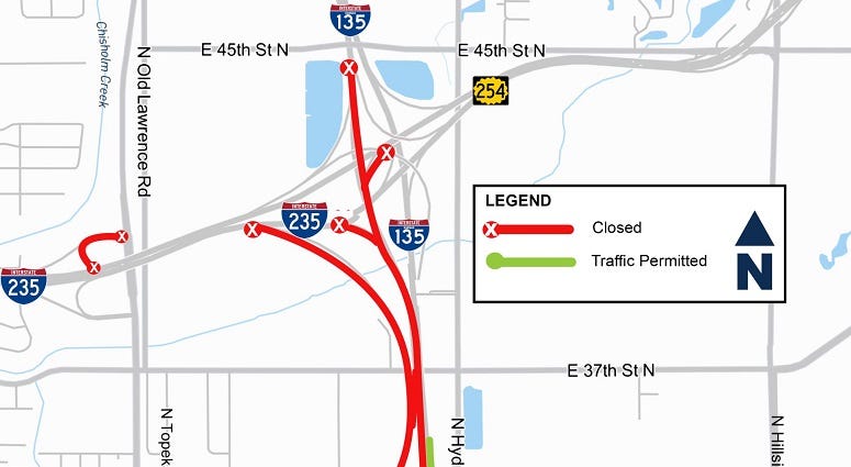 KDOT construction closing I-135 junction in Wichita this weekend