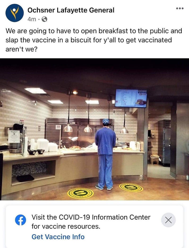 Social media post from Ochsner Lafayette General