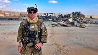 A U.S. soldier stands while bulldozers clear rubble and debris at Ain al-Asad air base in Anbar, Iraq, Monday, Jan. 13, 2020. Ain al-Asad air base was struck by a barrage of Iranian missiles last week. (AP Photo/Ali Abdul Hassan)