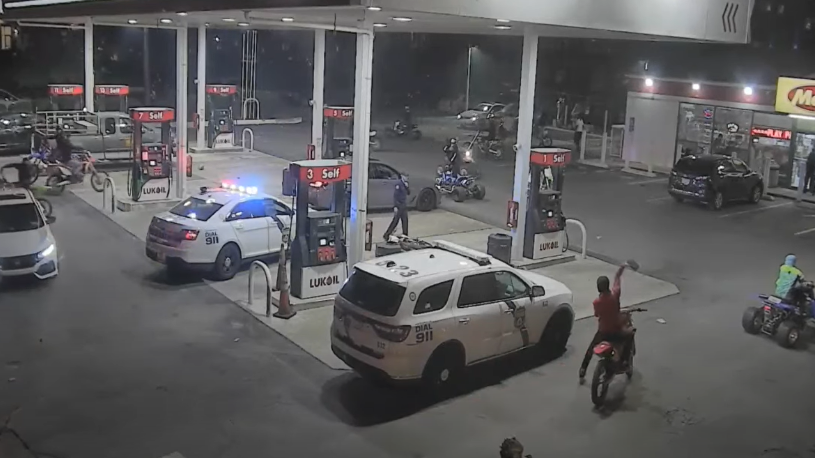 Dirt biker wanted for throwing bricks at officers, marked cars outside Northern Liberties gas station