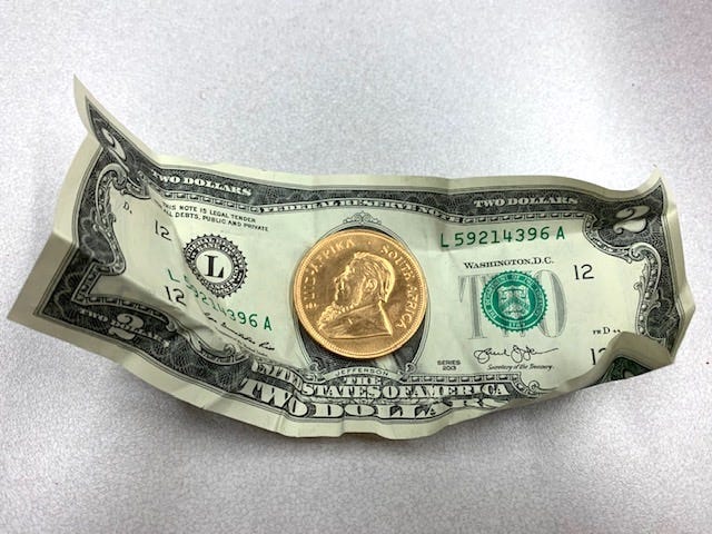 This gold coin was dropped into a Salvation Army kettle on Dec. 10, 2019 in Naperville.