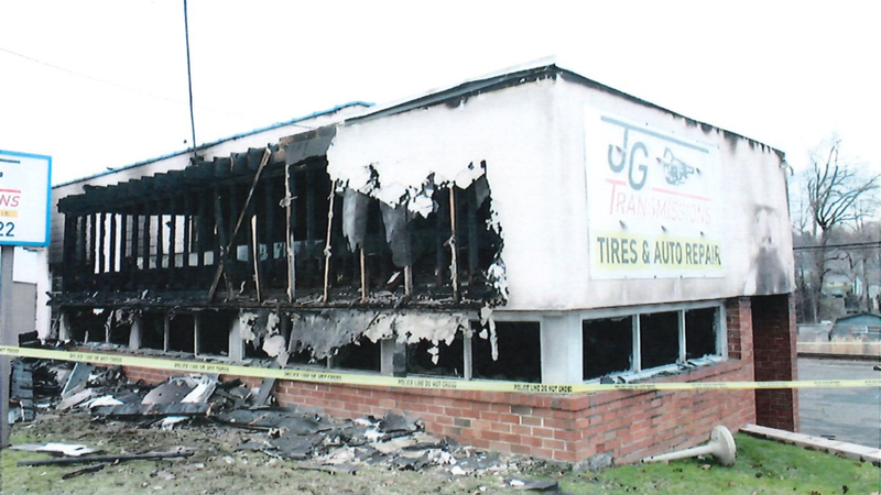 The aftermath of the fire at JG Transmission, pictured on Dec. 30, 2023.