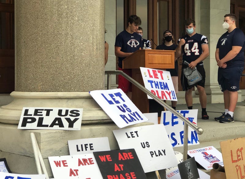 Students from Avon, CT protest CIAC's decision to cancel fall football, Sept. 9, 2020 at the CT State Capitol
