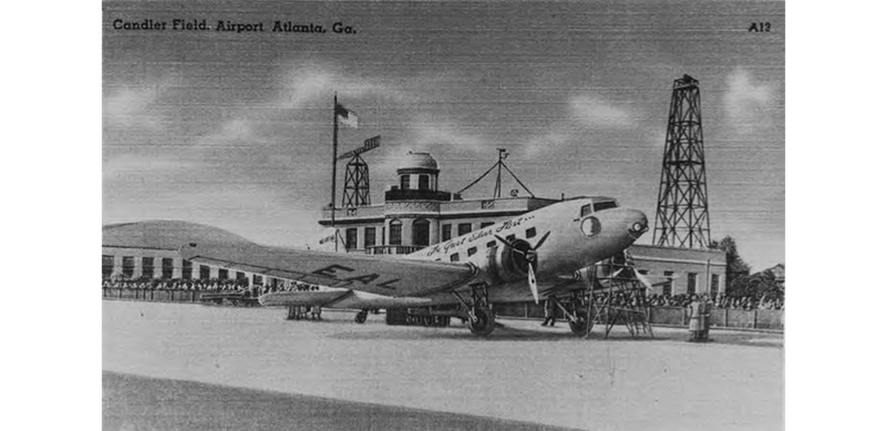A bomber sits at an airfield in Atlanta.