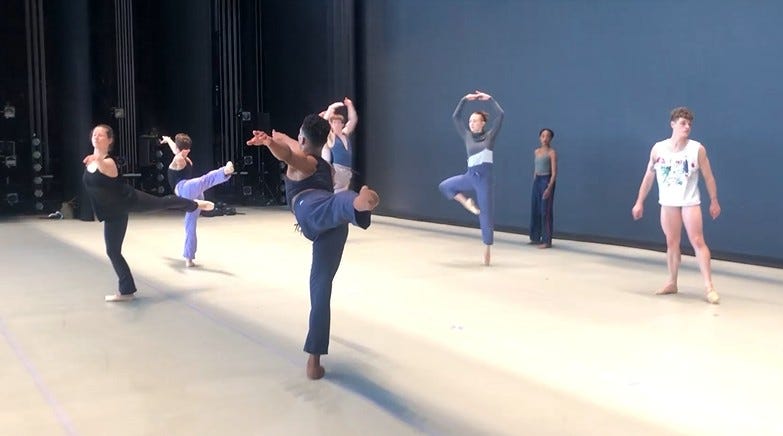 Performers rehearse onstage at the Mann Center for this weekend's BalletX Festival.
