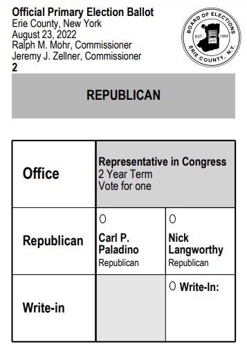 Sample ballot NY-23 Republican ballot