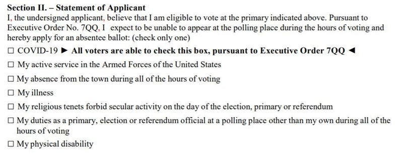 Connecticut absentee ballot application for Aug. 11th primaries