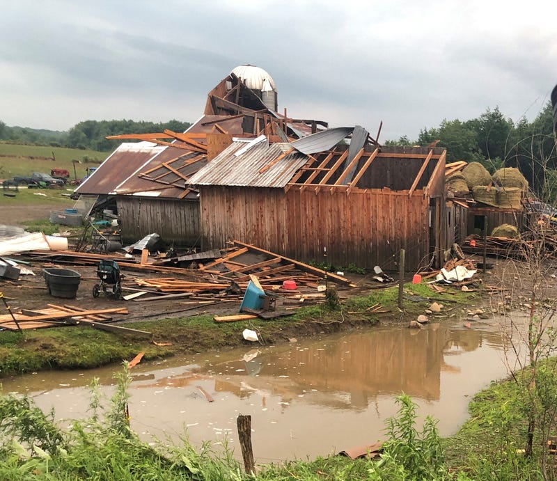 Barn destroyed in storms in Portlant, N.Y.