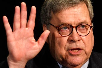 FILE - In this Feb. 10, 2020. file photo, Attorney General William Barr speaks at the National Sheriffs' Association Winter Legislative and Technology Conference in Washington. (AP Photo/Susan Walsh, File)