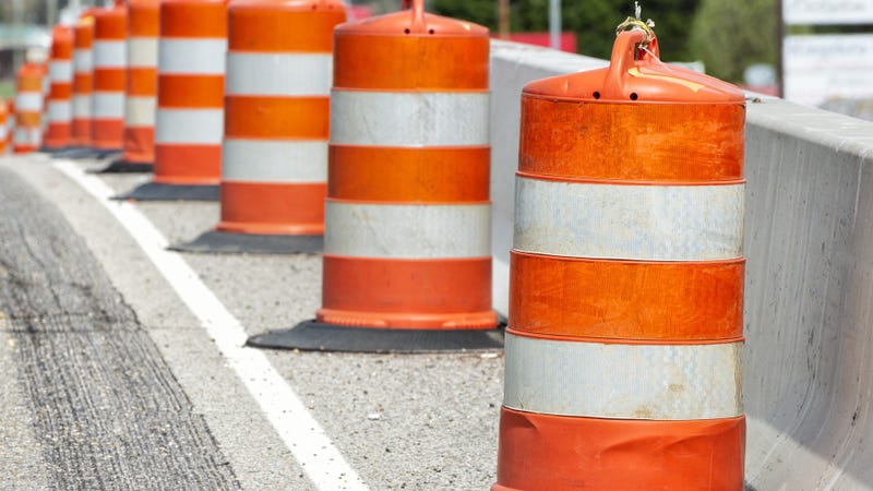 Traffic barrels with shallow depth of field - stock photo