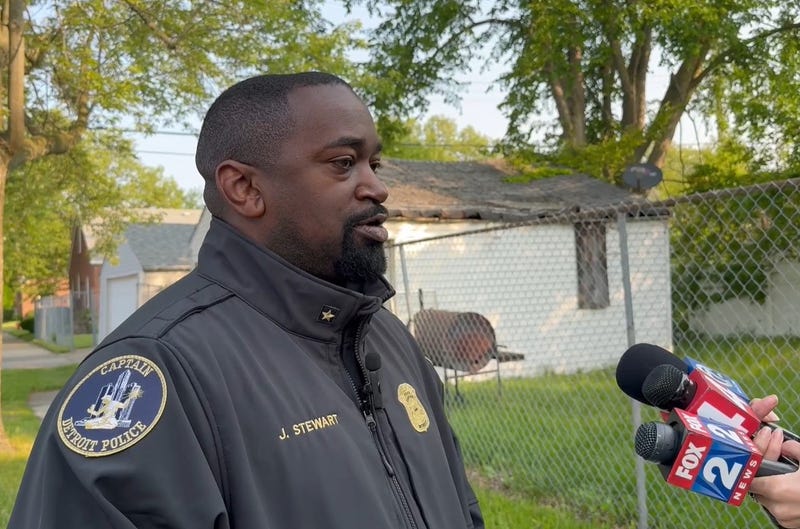 Detroit Police Captain John Stewart speaks with reporters at the scene.