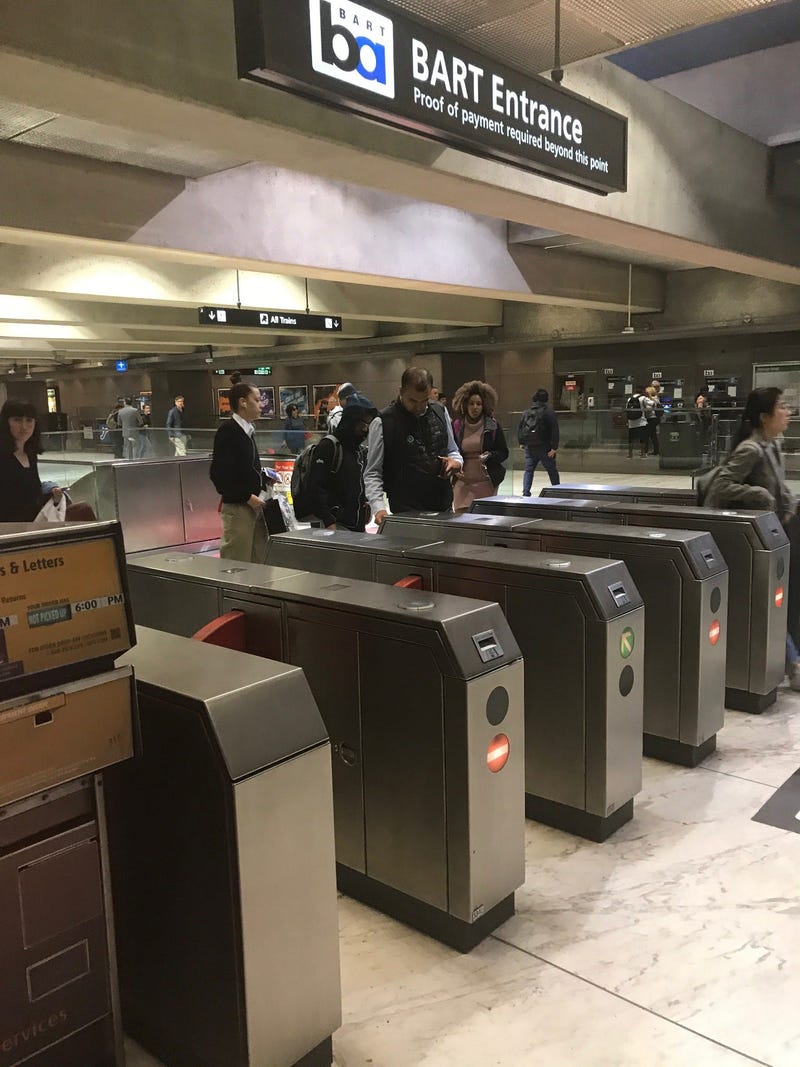 An entrance to a BART station in downtown San Francisco.