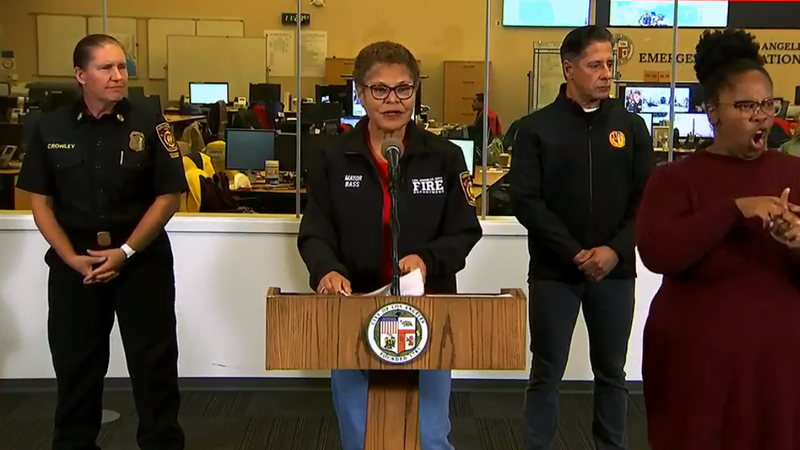 Karen Bass speaking at press conference