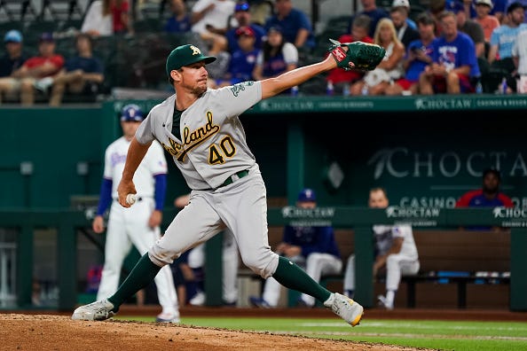Chris Bassitt pitches for the A's. 