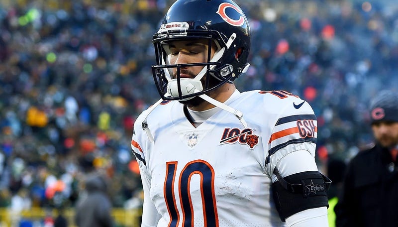 Bears quarterback Mitchell Trubisky leaves the field after a loss to the Packers.