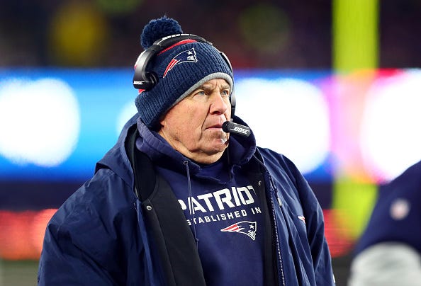Bill Belichick oversees the Patriots in a 2019 game. 