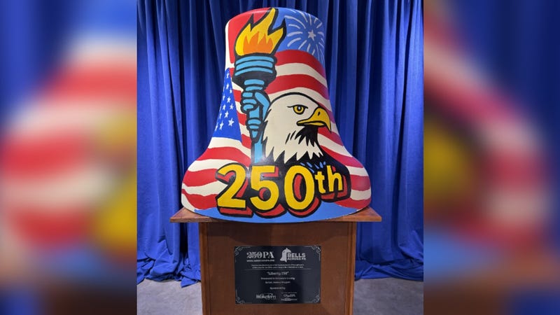 A custom-painted Liberty Bell replica is on display in Delaware County.