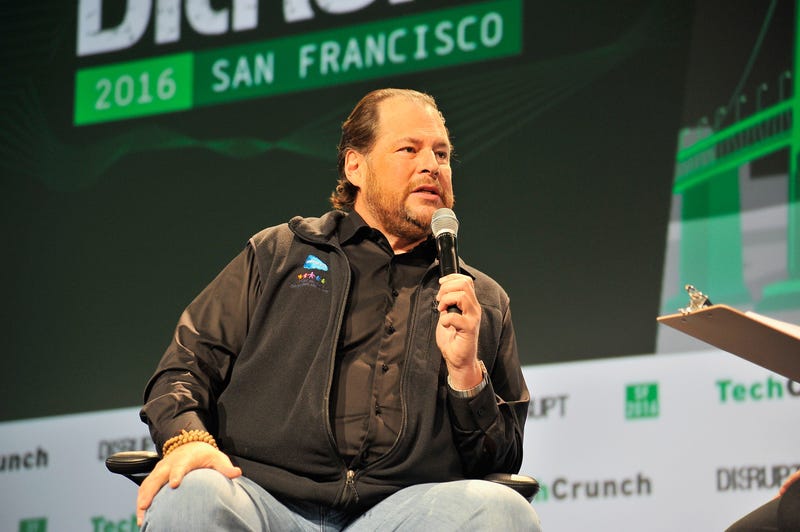 CEO of Salesforce.com Marc Benioff speaks onstage during TechCrunch Disrupt SF 2016 at Pier 48 on September 13, 2016 in San Francisco, California. 