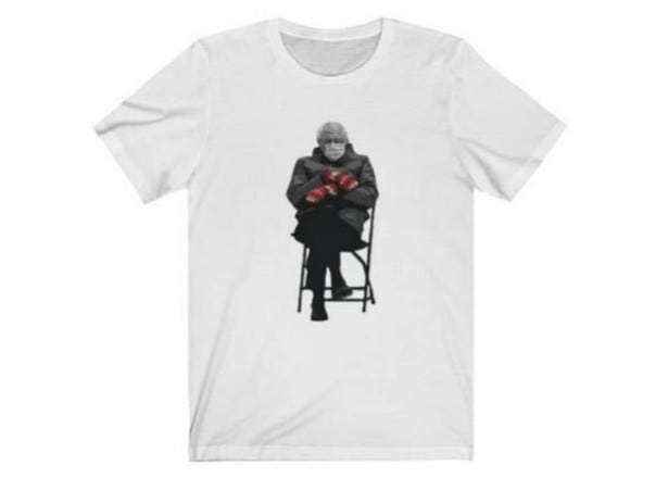 The popular image of Sen. Bernie Sanders at the inauguration of President Joe Biden is now on t-shirts being sold by the National Museum of American Jewish History.