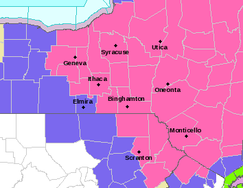 Winter storm map by NWS Binghamton