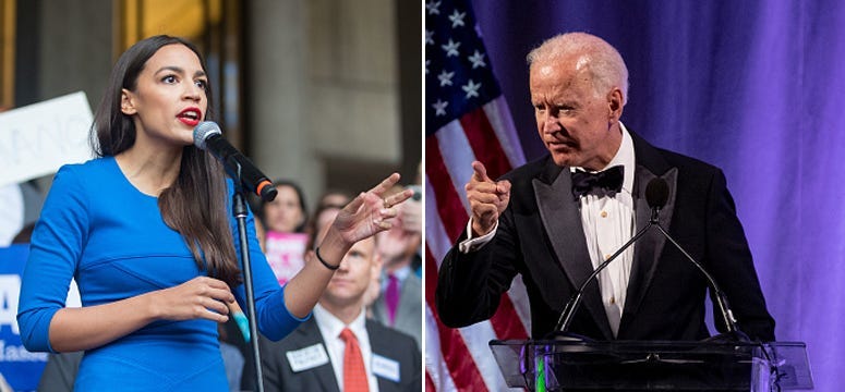 Joe Biden and Alexandria Ocasio-Cortez