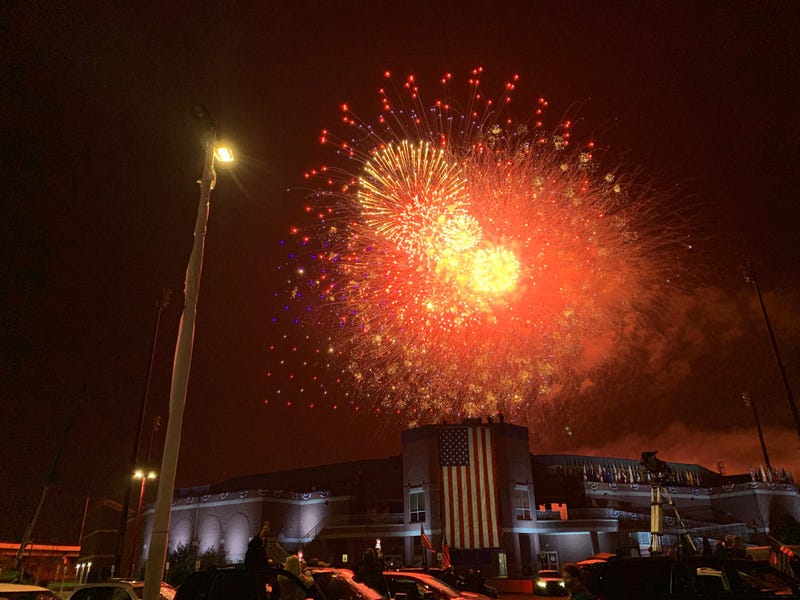 Fireworks above the Chase Center in Wilmington, Del. capped off the Biden/Harris victory celebration.