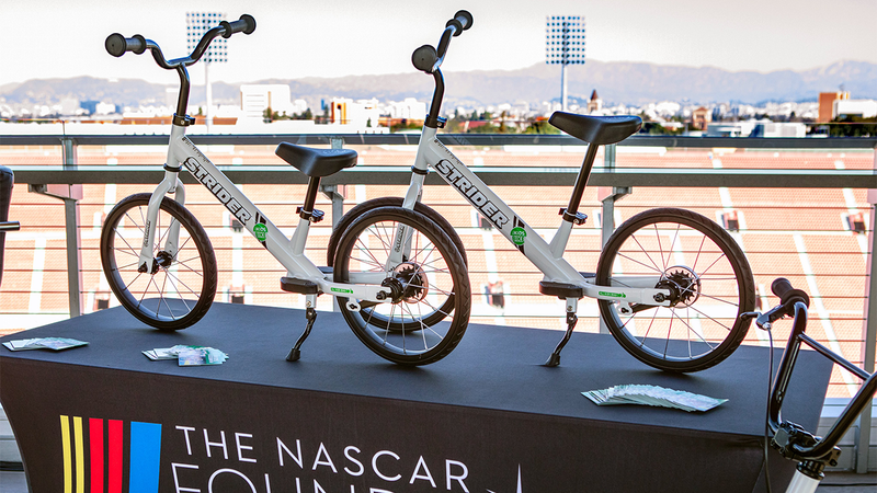 A photo of two bikes provided to the Los Angeles Unified School District by the Nascar Foundation, in addition to a $250,000 donation to the district's Learn To Ride program.