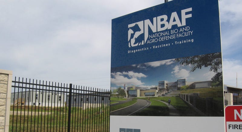 A sign outside the construction site for the National Bio and Agro-defense Facility in Manhattan, Kansas