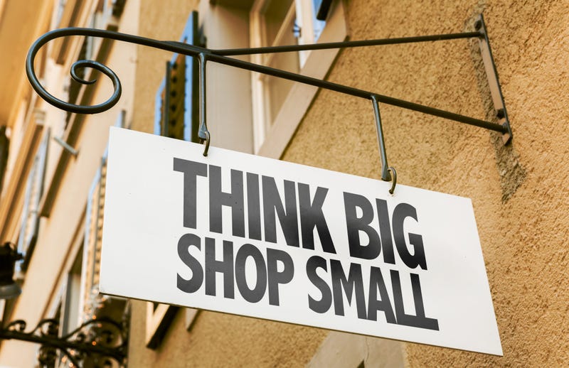 Think big shop small sign in a small business conceptual image