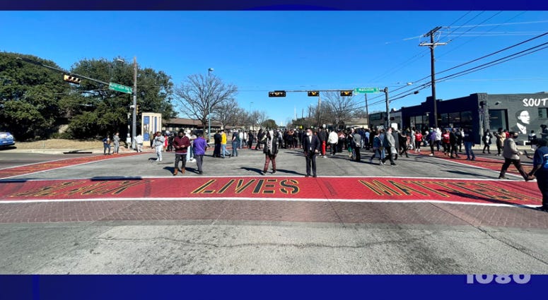 South Dallas crosswalks proclaim "All Black Lives Matter"
