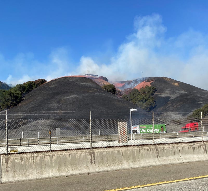 The Eden Fire as seen from eastbound Interstate 580 on Monday, Aug. 15, 2022.