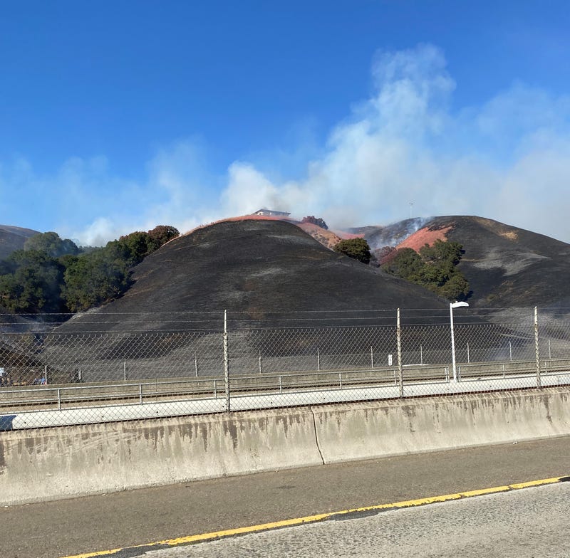 The Eden Fire as seen from eastbound Interstate 580 on Monday, Aug. 15, 2022.