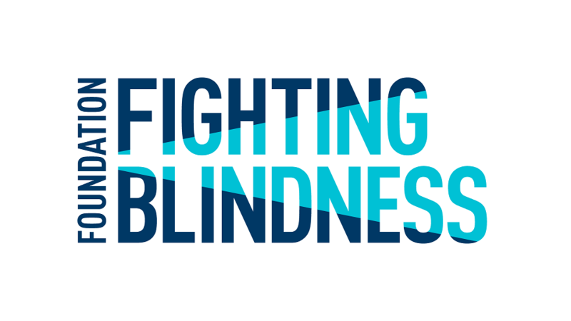 logo for foundation fighting blindness. dark blue letters with lighter blue cast over some of them like a spotlight