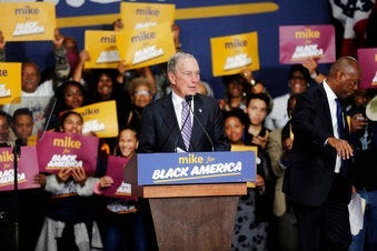 Democratic presidential candidate and former New York City Mayor Michael Bloomberg speaks during a campaign rally at the Buffalo Soldier Museum in Houston, Thursday, Feb. 13, 2020. (Elizabeth Conley/Houston Chronicle via AP)