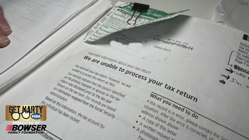IRS notification rejecting Mary's tax return because she is "deceased."