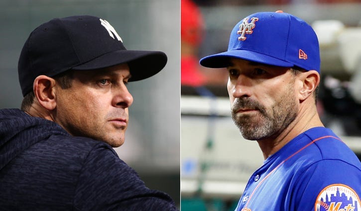 Yankees manager Aaron Boone (left) and Mets manager Mickey Callaway