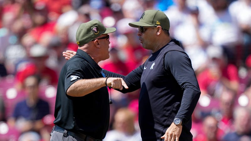 Aaron Boone argues with umpire