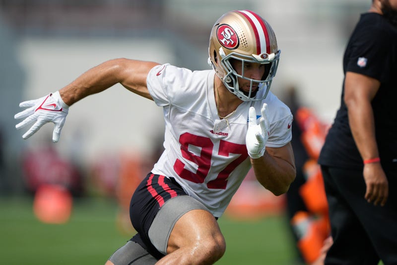 Nick Bosa runs at 49ers training camp. 