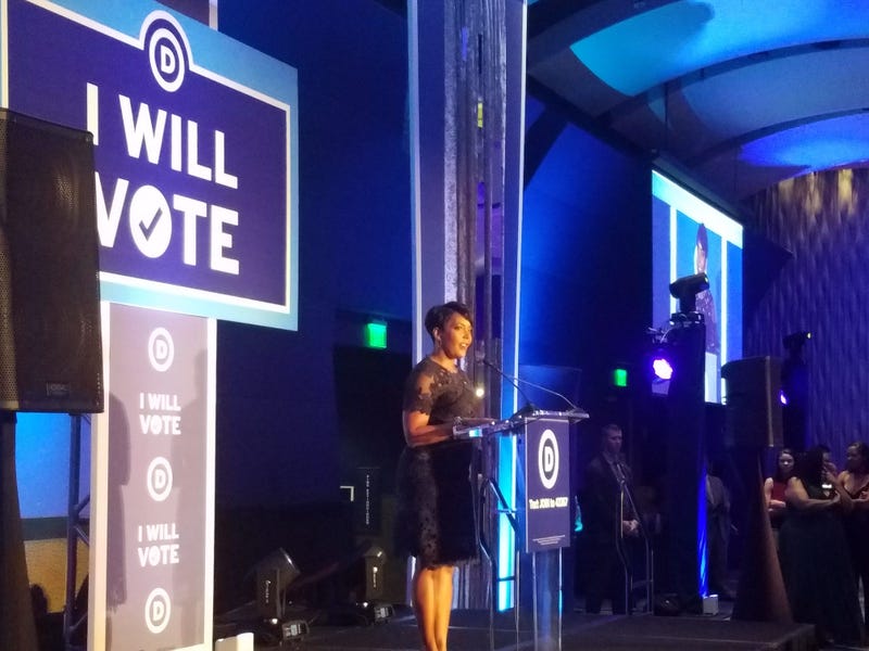 Atlanta Mayor Keisha Lance Bottoms is shown addressing a Democratic National Committee Conference in Atlanta in 2018