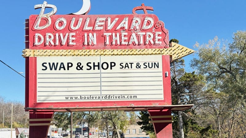 The marquee outside the Boulevard Drive-In