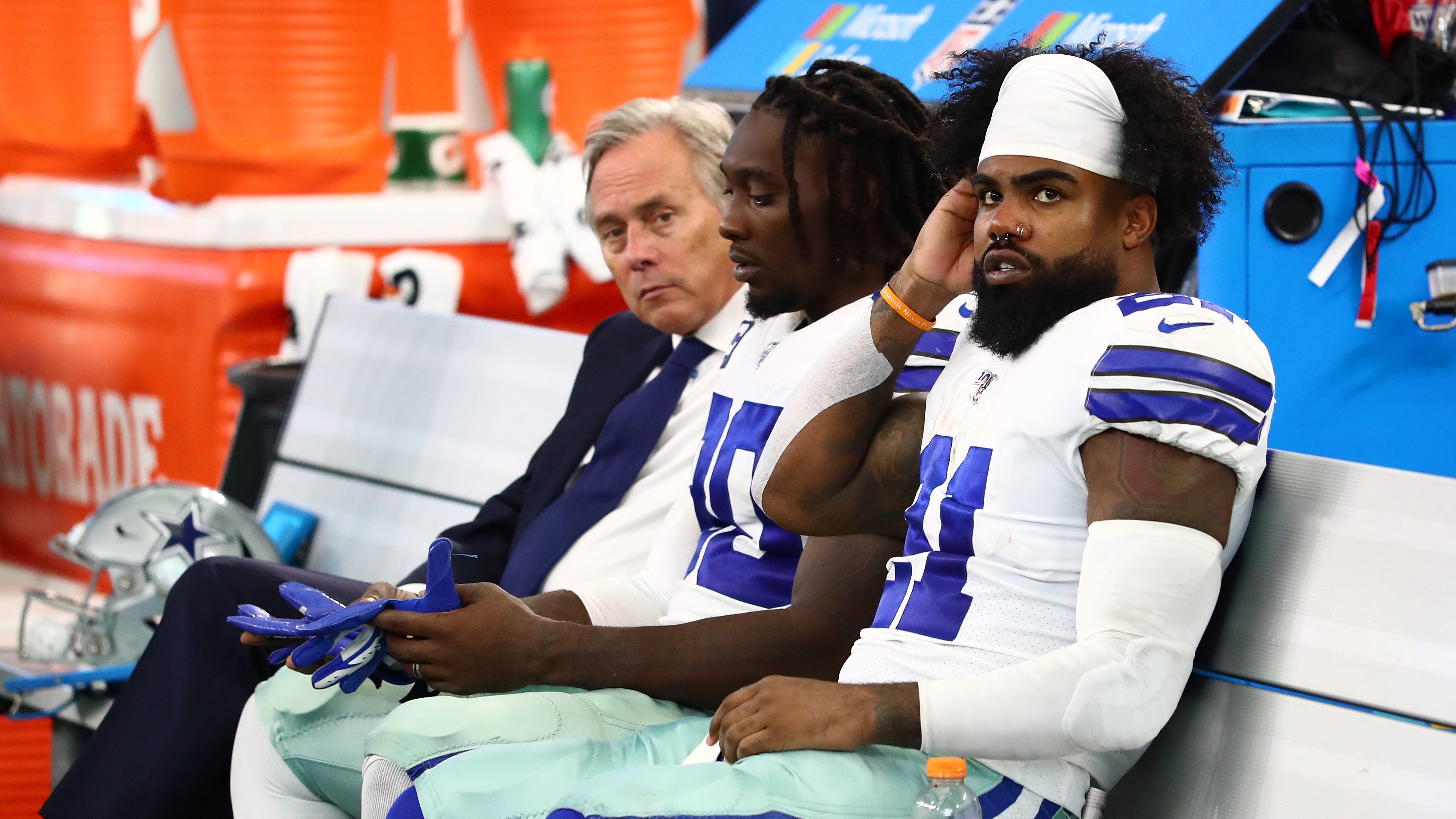 Cowboys rented heated benches with logo for Sunday's game at FedEx Field