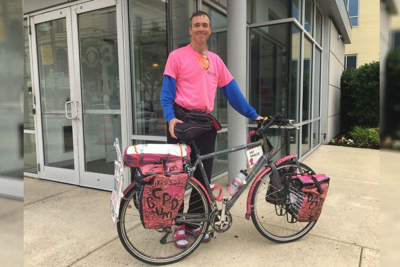 Brent Bundy is riding his bike across the country to raise awareness for breast cancer.