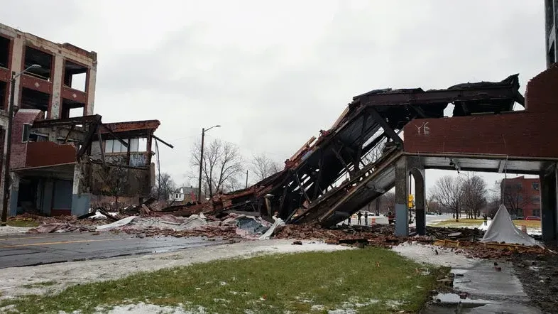 Decaying Packard Plant Bridge Collapses [VIDEO]