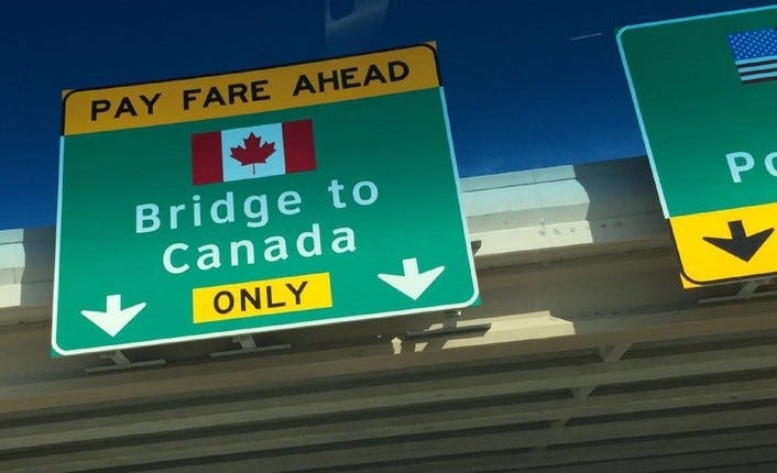 bridge to Canada sign