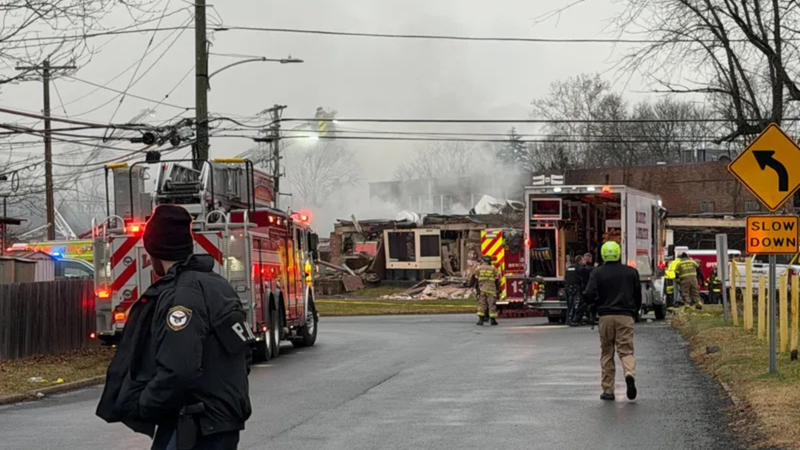 EMS crews on the scene of the fire and explosion in Bristol Township on Dec. 23, 2025. 